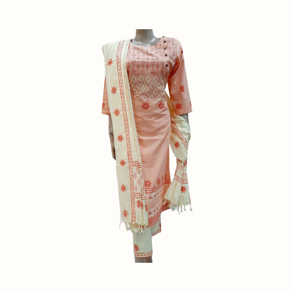 Block Printed & Embroidery Cotton Stitched Valinda Three Piece