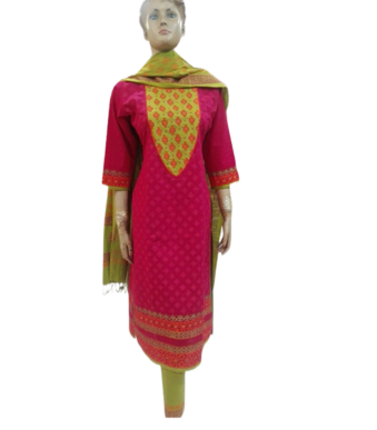 Block Printed & Embroidery Cotton Stitched Valinda Three Piece