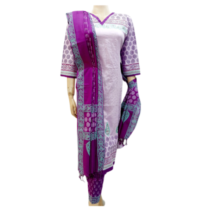 Block Printed & Embroidery Cotton Stitched Valinda Three Piece